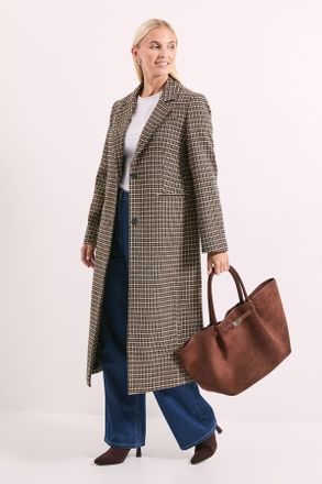 Wallis Womens Principles by Check Button Coat - Brown/Navy - Size 14 UK