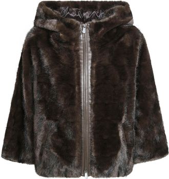 Pinko Cadetia Cape Plush Faux Fur Hooded Cape