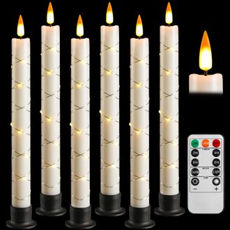 OEM Vela Led Con Mando A Distancia Y Temporizador, Vela A Pilas Con Luces De Cadena, Mecha Din&aacute;mica 3d, Juego De 6, Color Marfil, Con 6 Bases Negras, Para