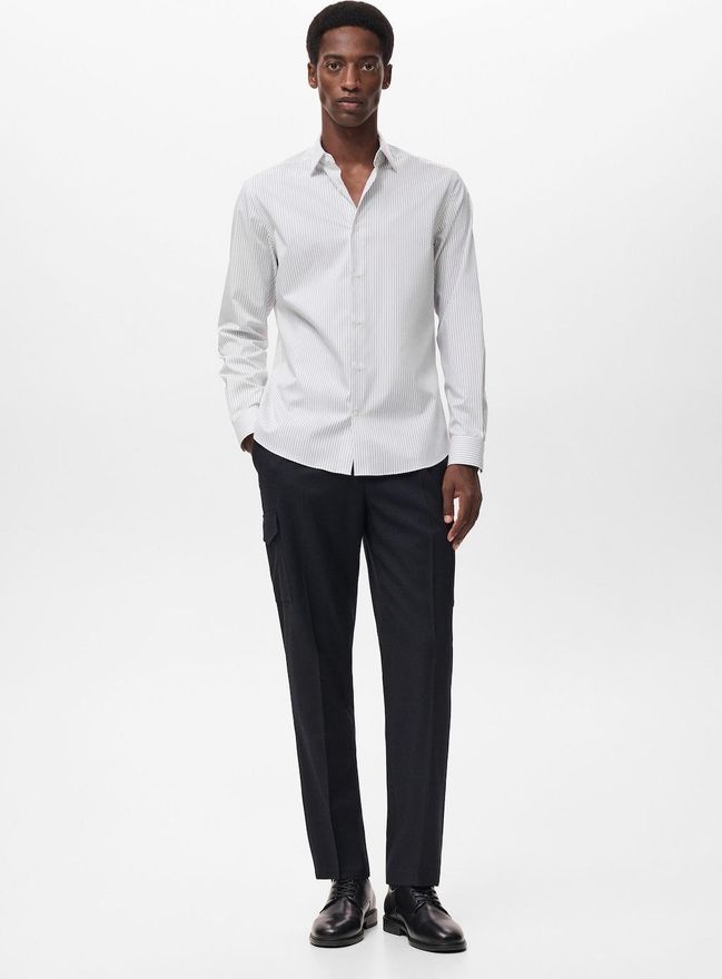 Mango Camicia regular fit cotone a righe non iron kaki Uomo