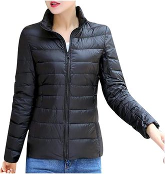 Generic 2024 Womens Winter Lightweight Puffer Jacket Casual Stand Collar Padded Down Jacket For Ladies Fashion Womens Lightweight Long-sleeved Water-resistant