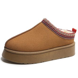 Generic Womens Platform Slippers, Slip-on Warm Fuzzy Winter Mini Boots Fluffy Comfy Furry Clogs Shoes for Outdoor Indoor (Brown,6.5)