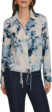 DKNY Drawstring Hem Long Sleeve Shirt in Sea Mist Multi at Nordstrom, Size X-Large