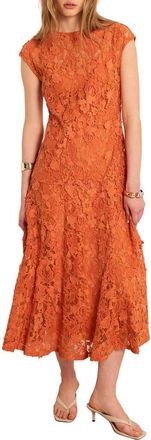 Mint Velvet Sleeveless Appliqu&eacute; Lace Midi Dress in Orange at Nordstrom, Size 12