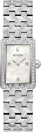Bulova Quartz Crystal Accent Tank White Mother of Pearl Dial Ladies Watch 96L304