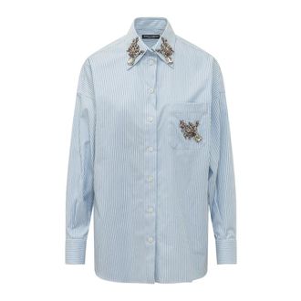 Dolce & Gabbana Long Sleeve Jewel-Embellished Shirt - female - Dolce & Gabbana - Shirts - Blue - M - Blouses & Shirts
