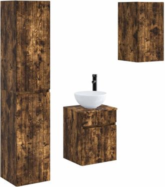 vidaXL Juego De Muebles De Ba&ntilde;o 3 Uds. Roble Ahumado Vidaxl