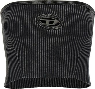 Diesel Tops, Dames, Zwart, XS, Katoen, Clarksville Ribgebreide Stretch Katoen Jersey Top