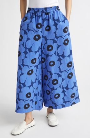 Marimekko Kuvio Unikko Crop Wide Leg Pants in Blue Black at Nordstrom, Size Xx-Small