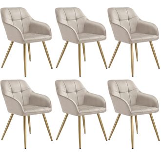 TecTake Dining Chair Marilyn Set Of 6 - Taupe/Gold in Taupe | Size: 6 Pack