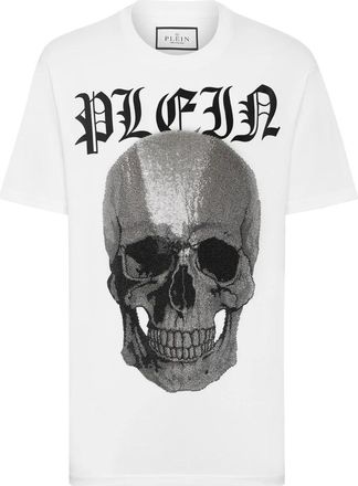 Philipp Plein Tops, Heren, Wit, L, Katoen, T-Shirt Ronde Hals Skull