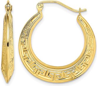 Diamond2Deal 10k Yellow Gold Polished Hollow Greek Key Hoop Earrings