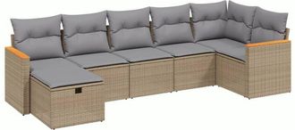 vidaXL Juego De Sof&aacute;s Jard&iacute;n Con Cojines Beige Mezcla 7 Pzas Rat&aacute;n Pe Vidaxl