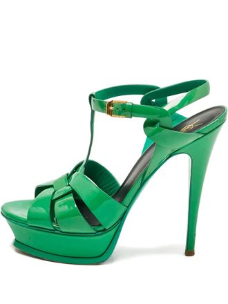 Saint Laurent Tribute platform strap sandals - women - Patent Leather/Calf Leather/Calf Leather - 39 - Green