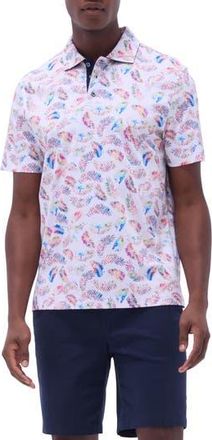Bugatchi Hendrix Digital Leaf Print Pima Cotton Polo in White at Nordstrom Rack, Size Xx-Large