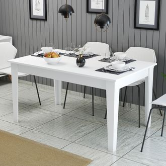 Dmora Mesa Fija Viverone, 6 Asientos, Rectangular, Soporta 120 Kg, 145x88x75 Cm Altura, Blanco