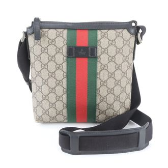 Gucci Beige Black Leather Coated Canvas Messenger Bag Shoulder Bag (Pre-Owned)