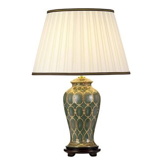 Netlighting Sashi Traditional Green Ceramic Vase Table Lamp Tall Empire Shade