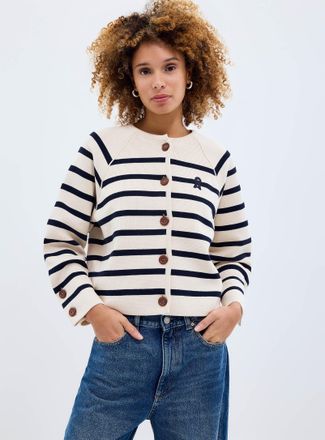 Armedangels Womens Striped pure cotton balloon-sleeve Cardigan Sweater
