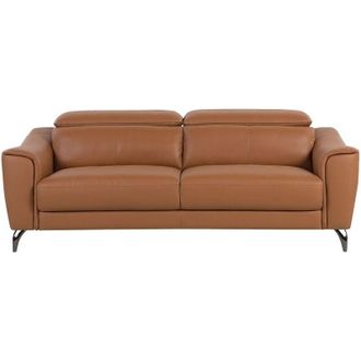 Beliani Sof&aacute; En Piel Marr&oacute;n Dorado Reposacabezas Ajustables Asiento Ancho Estilo Retro Narwik