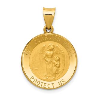Diamond2Deal 14k Yellow Gold Guardian Angel Medal Hollow Pendant