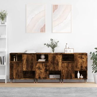 vidaXL Vidaxl - Aparadores 3 Uds Madera Contrachapada Roble Ahumado