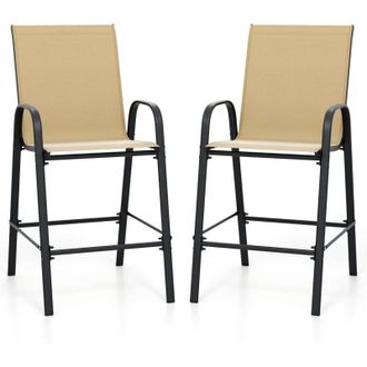Costway Set di 2 Sgabelli da Bar per Esterno, Sgabello 74 cm da Giardino, Polrona Alta con Poggiapiedi, Seduta Allargata & Telaio in Metallo,per