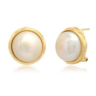 MAX + STONE 14K Yellow Gold 14x15mm Cultured Mabe Pearl Earrings