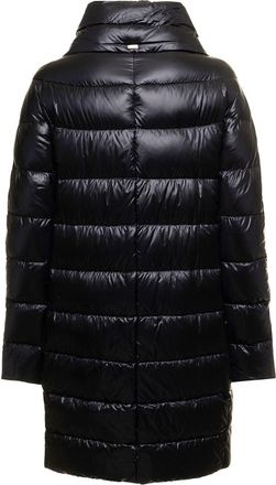 Herno Womens Long Down Jacket Black Tech Fabric Polyamide Puffer