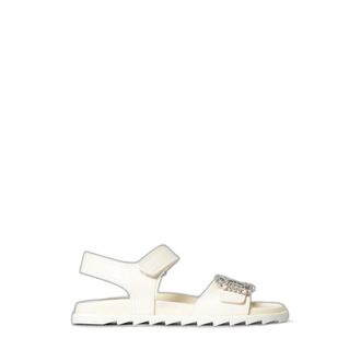 Roger Vivier Slidy Viv Strass Sandalen met Band - Dames - Schoenen - Wit - Maat: 40 EU Leer