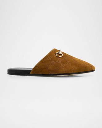 Gucci Men & apos;s Lucy GG Suede Horsebit Mules