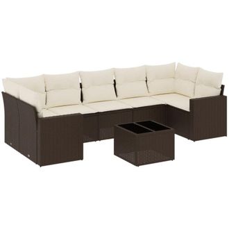 vidaXL Set Sof&aacute;s De Jard&iacute;n 8 Piezas Y Cojines Rat&aacute;n Sint&eacute;tico Marr&oacute;n Vidaxl