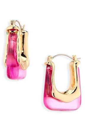Cara Acrylic Geometric Hoop Earrings in Gold/Fuchsia at Nordstrom Rack