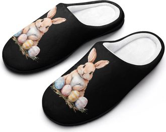 Generic Cute Bunny Easter Eggs Fashion Cotton Slippers for Women Memory Foam House Slippers Non-Slip House Bedroom Shoes