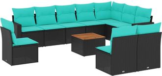 vidaXL Set De Sof&aacute;s De Jard&iacute;n 11 Pzas Y Cojines Rat&aacute;n Sint&eacute;tico Negro Vidaxl