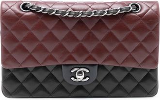 Chanel Pre-owned Womens Medium Classic Tricolor Lambskin Double Flap - Dark Red Leather - One Size