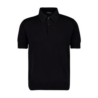 Balmain Polo Shirts, male, Black, XL, Regular Fit Cotton Silk Knit Polo