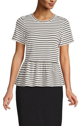 Lands End Short Sleeve Lightweight Jersey Crew Neck Peplum Tee in Ivory/black Stripes at Nordstrom, Size X-Small