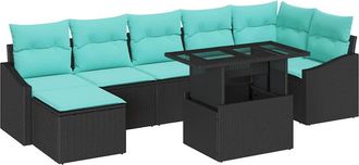 vidaXL Conjunto De Sof&aacute; De Jard&iacute;n 8 Uds. Negro Y Azul Rat&aacute;n Sint&eacute;tico Vidaxl