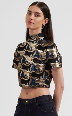 La DoubleJ Juliet Crop Top Embroidered in Spritz Blu Blue at Nordstrom, Size X-Small It