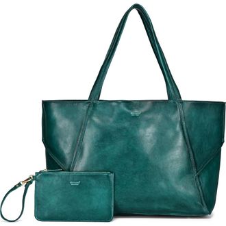 OLD TREND Wishbone Oversized Leather Carryall Tote in Teal at Nordstrom