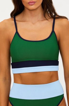 Beach Riot Eva Rib Bikini Top in Ivy Colorblock at Nordstrom, Size X-Small