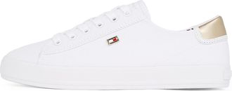 Tommy Hilfiger Womens Elegant Canvas Lace-Up Vulcanised Trainers, White (White), 3.5