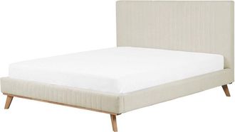 Beliani Cama tapizada en terciopelo beige 160 x 200 cm patas de madera aspecto moderno Talence