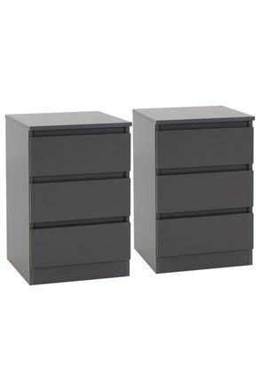 Seconique Malvern 3 Drawer Bedside (PAIR) in Grey