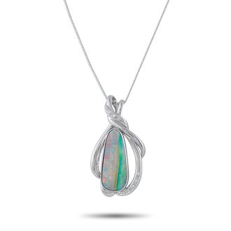 Luxury Bazaar Platinum 0.06ct Diamond and Opal Pendant Necklace MF01-062326