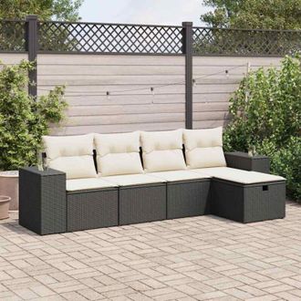 vidaXL Set De Muebles De Jard&iacute;n 5 Pzas Y Cojines Rat&aacute;n Sint&eacute;tico Negro Vidaxl