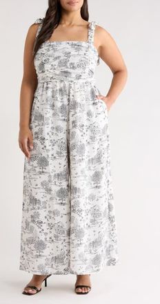Sugarlips Renzo Toile Tie Strap Jumpsuit in Grey-Black at Nordstrom, Size 3 X