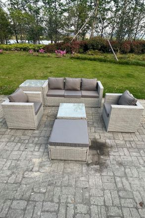 Fimous 6 Seat Light Grey Lounge Outdoor PE Rattan Garden Furniture Set Wicker Sofa Set