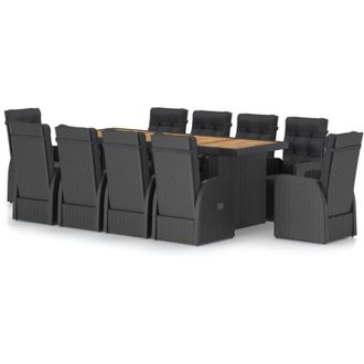 vidaXL Set Comedor De Jard&iacute;n 11 Piezas Y Cojines Rat&aacute;n Sint&eacute;tico Negro Vidaxl